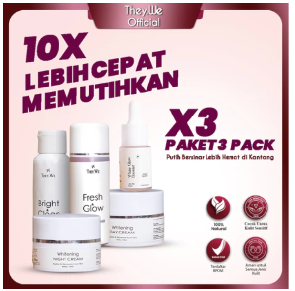 They.We - 3 Paket Skincare Fresh & Glow Booster Toner Whitening Night Day Cream + Serum Facial Wash