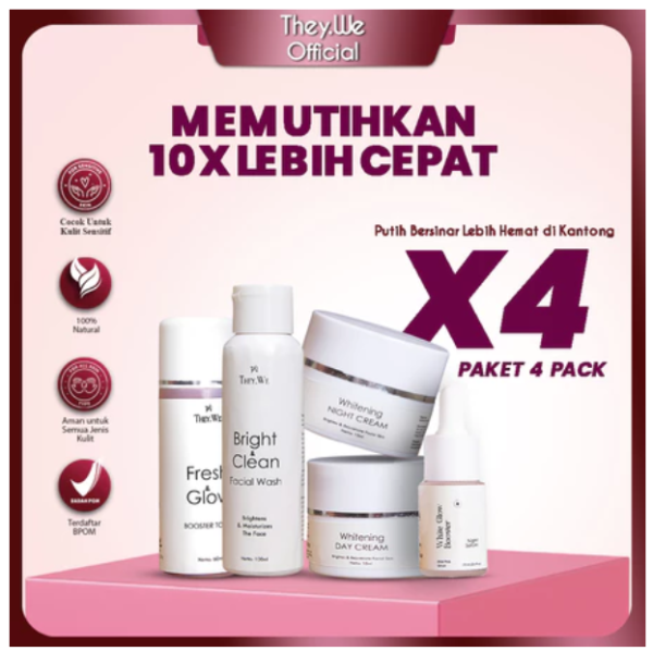 They.We - 4 Paket Skincare Fresh & Glow Booster Toner + Whitening Day Night Cream Facial Wash Serum