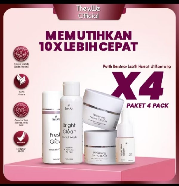 They.We - 4 Paket Skincare Fresh & Glow Booster Toner + Whitening Day Night Cream Facial Wash Serum