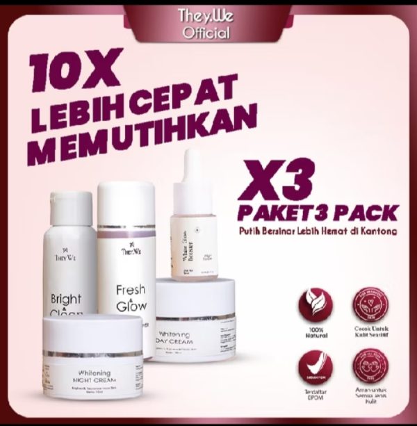 They.We - 3 Paket Skincare Fresh & Glow Booster Toner Whitening Night Day Cream + Serum Facial Wash